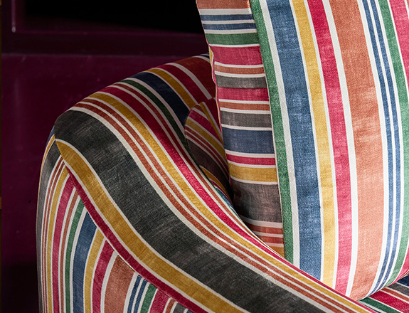 Muse 3 seater sofa in Harpers Bazaar Stripe Carnival detail
